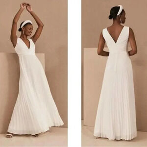 NWT Anthropologie BHLDN Badgley Mischka Sloane Dress White Plunge Maxi Size 2